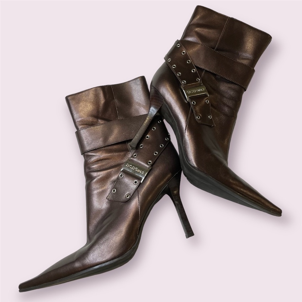 BCBG Metallic Chocolate Heeled Boots